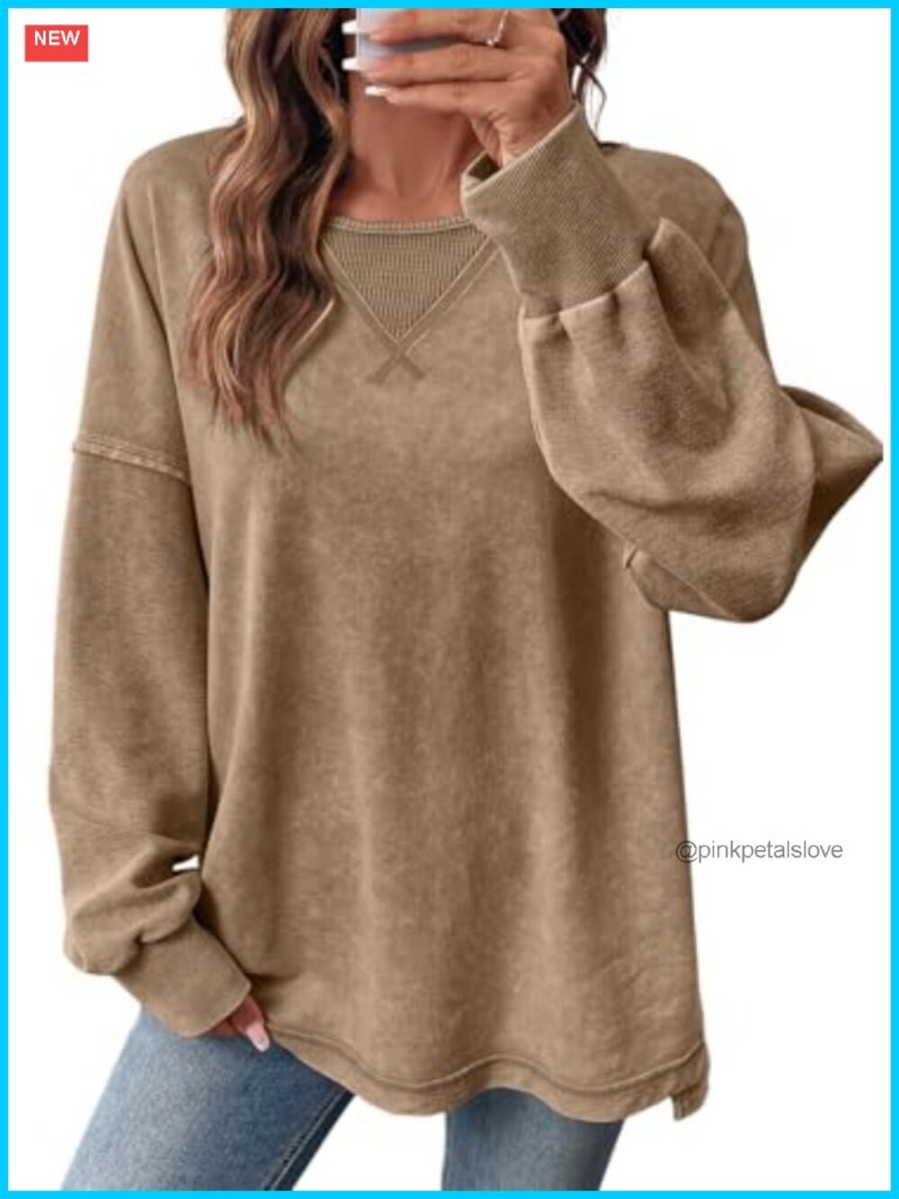 Women's Long Sleeve Crewneck Sweatshirt Cotton Blend Loose Fit Pullover